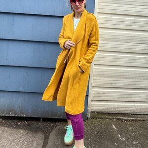Tahari Mustard Yellow Wool Open-Front Coat